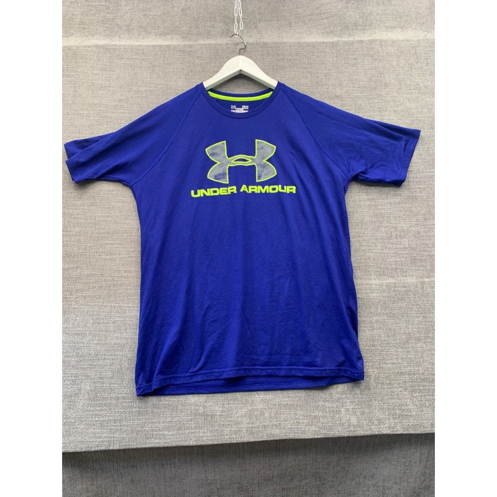 Under Armour HeatGear Loose Fit T Shirt Mens Medium Royal Blue Logo Gym Training